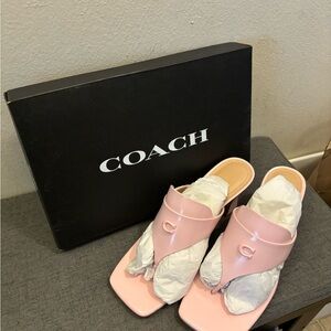 Coach Pink Patent Toe-Loop Slide Mules